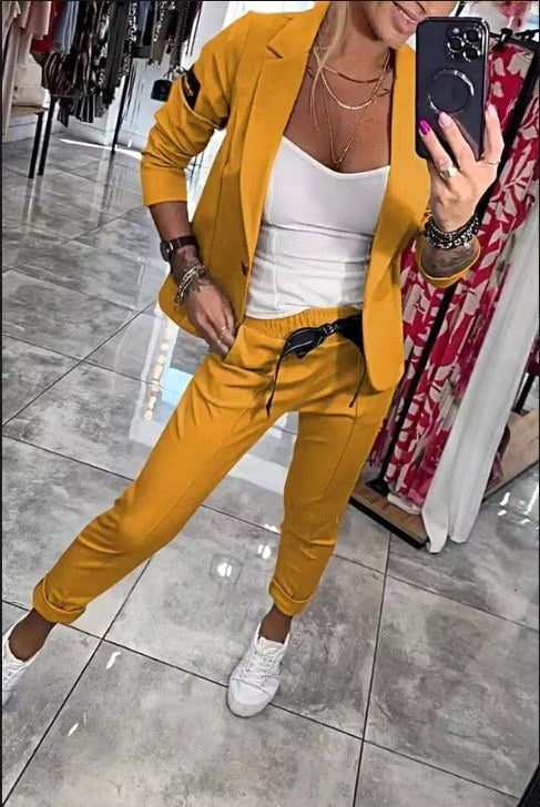 Avery | Women's Long-Sleeve Button Detail Two-Piece Set, Relaxed Fit Lounge Set | Animated Apparel