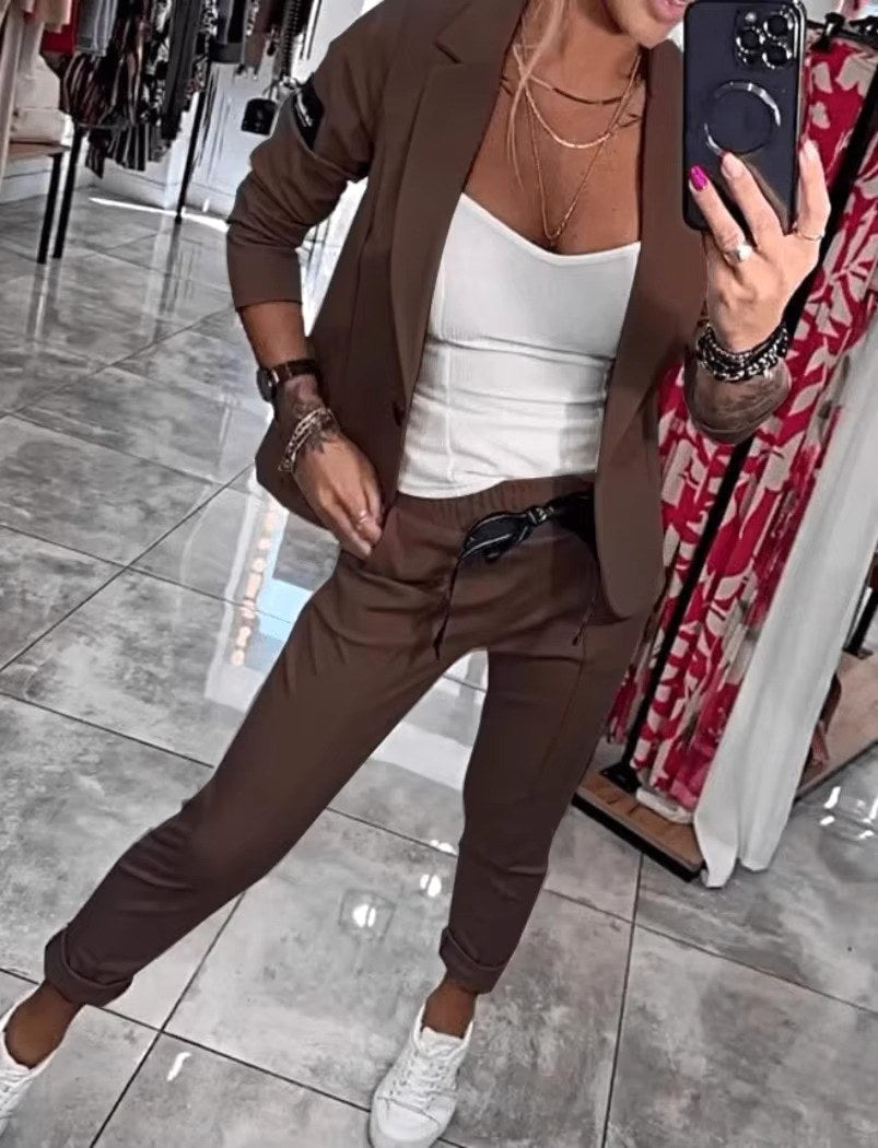 Avery | Women's Long-Sleeve Button Detail Two-Piece Set, Relaxed Fit Lounge Set | Animated Apparel