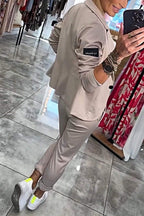 Avery | Women's Long-Sleeve Button Detail Two-Piece Set, Relaxed Fit Lounge Set | Animated Apparel