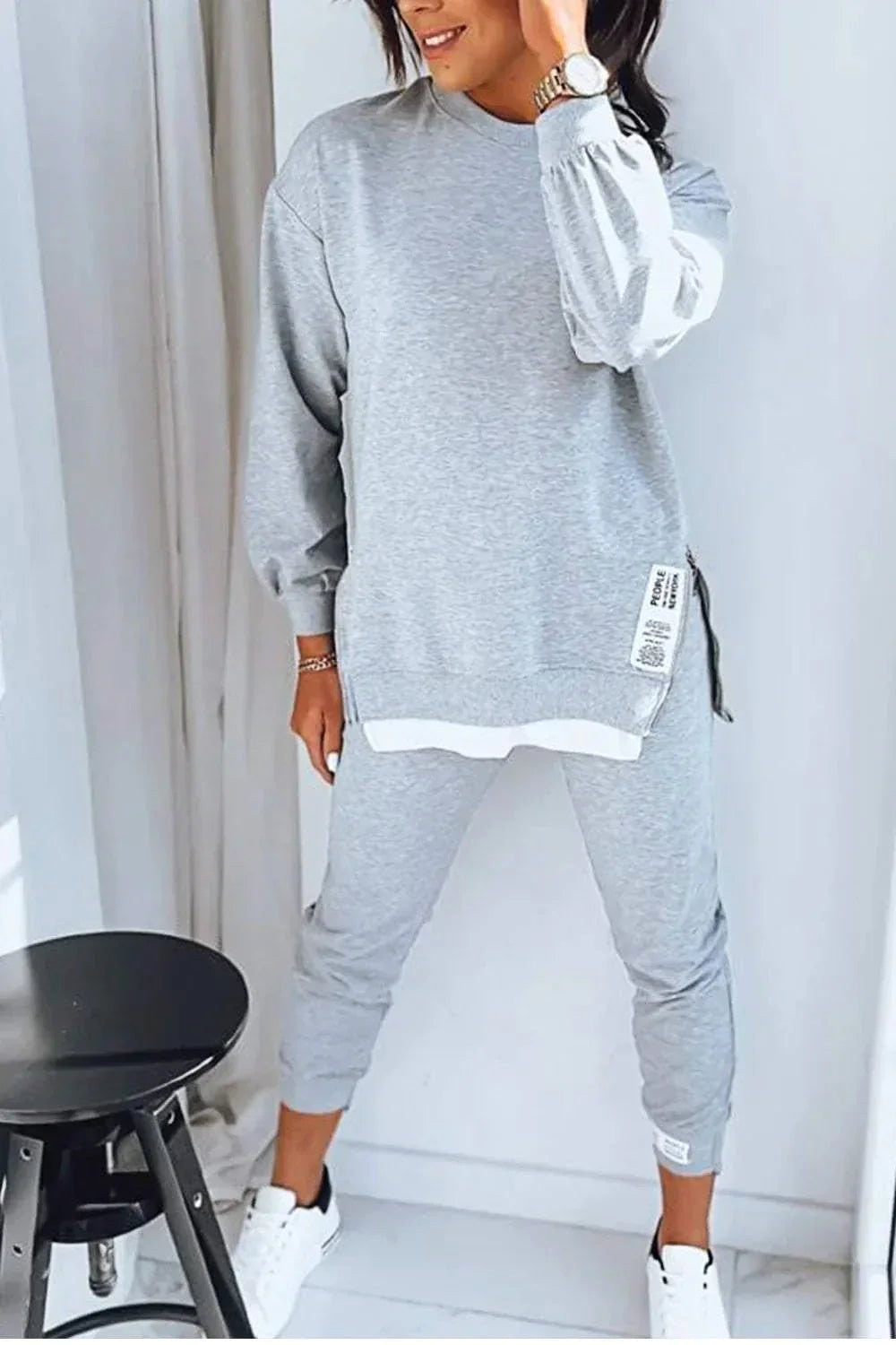 Penelope | Women's Oversized Two-Piece Lounge Set, Tapered Joggers | Animated Apparel | Grey