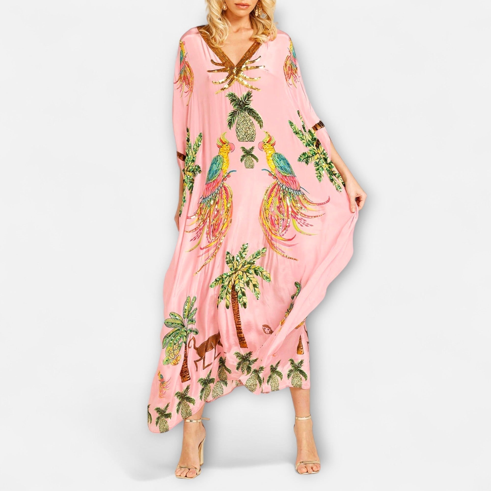 Peyton | Women's Asymmetrical Shoulder Tropical Print Dress - image 3
