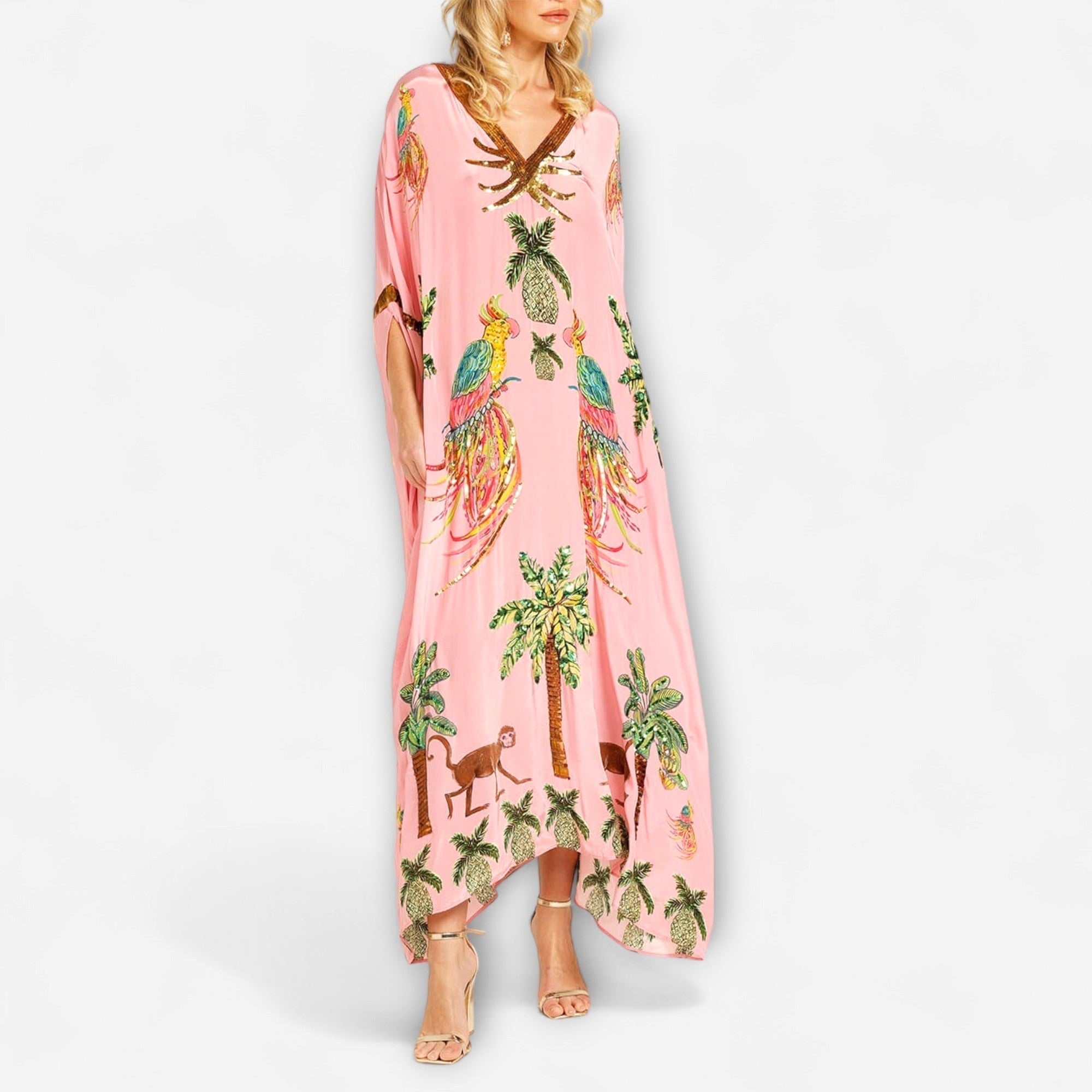 Peyton | Women's Asymmetrical Shoulder Tropical Print Dress - image 4