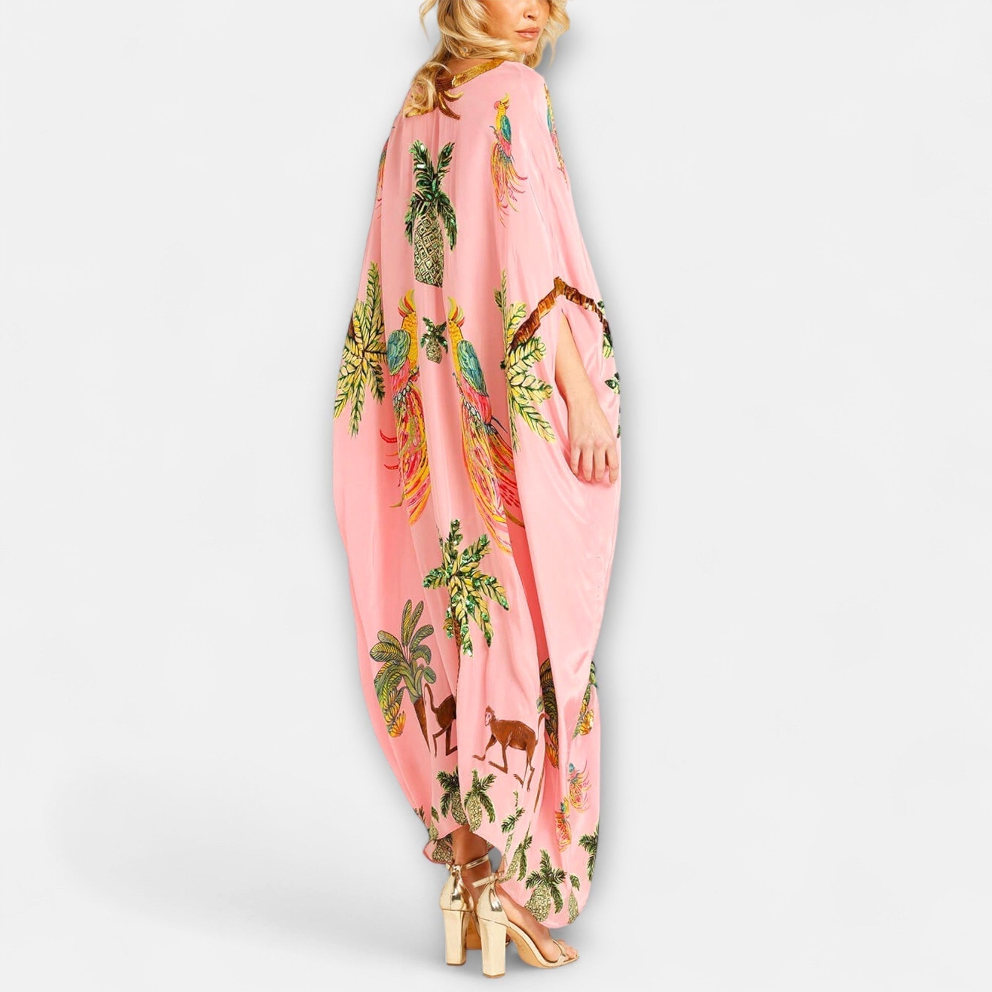 Peyton | Women's Asymmetrical Shoulder Tropical Print Dress - image 5