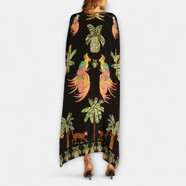 Peyton | Women's Asymmetrical Shoulder Tropical Print Dress - image 9