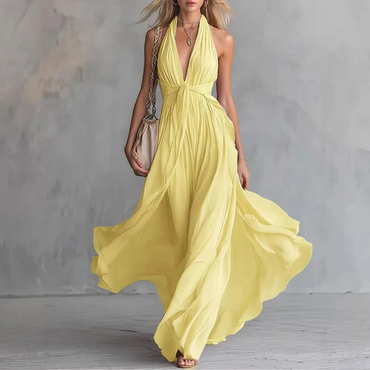 Peyton | Women's Flowy Evening Maxi Dress - Yellow