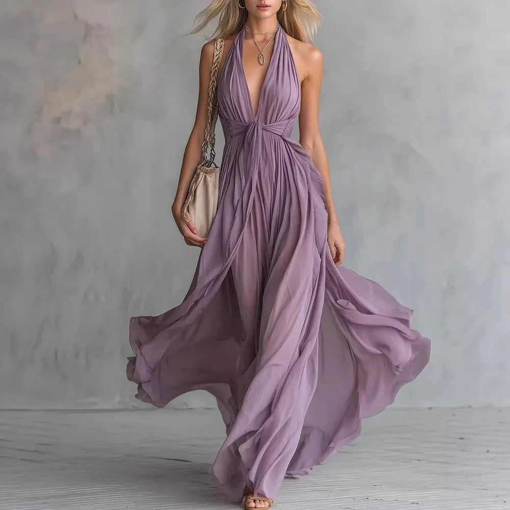 Peyton | Women's Flowy Evening Maxi Dress - Purple