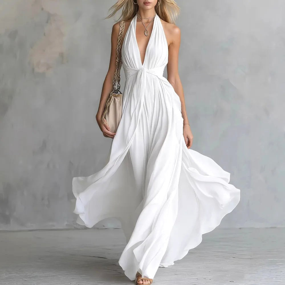 Peyton | Women's Flowy Evening Maxi Dress - White