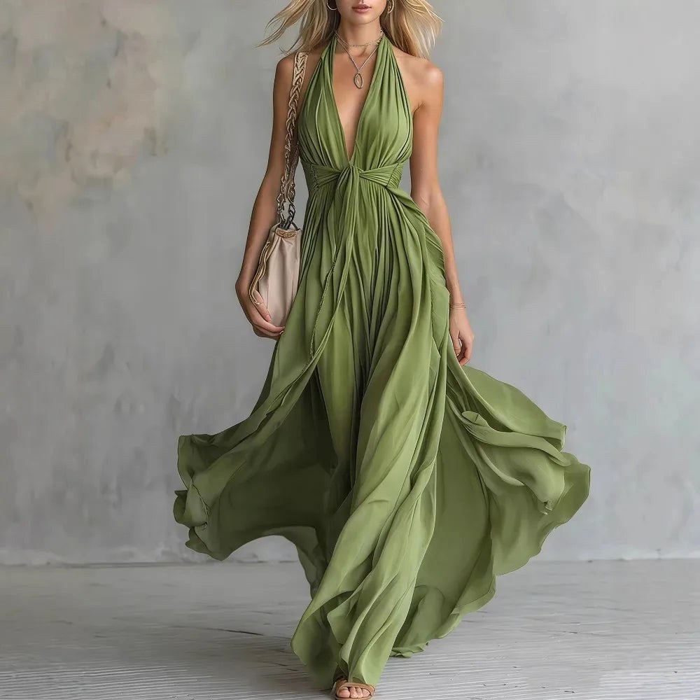 Peyton | Women's Flowy Evening Maxi Dress - Green