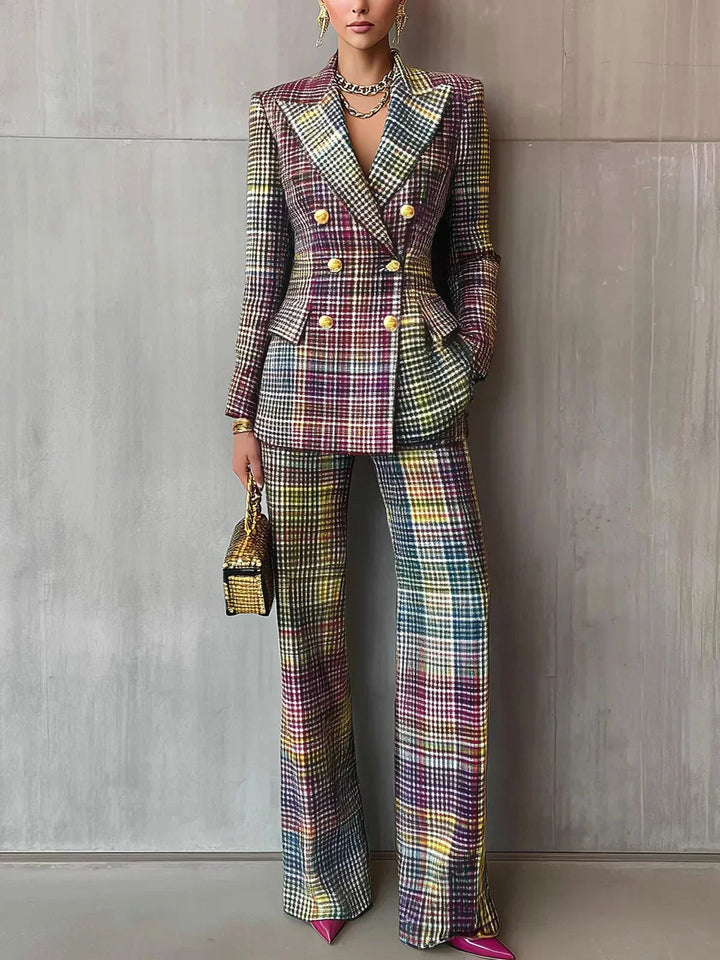 Peyton | Women's Multicolor Plaid Double-Breasted Two-Piece Set - image 2