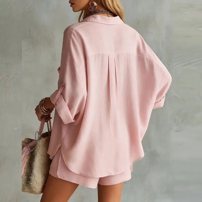 Peyton | Women's Summer Linen Two-Piece Set - Khaki
