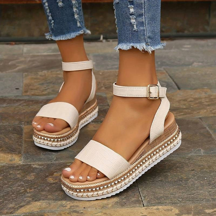 Peyton | Women's Summer Platform Sandals with Ankle Strap - Apricot