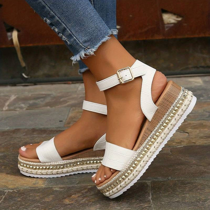 Peyton | Women's Summer Platform Sandals with Ankle Strap - White