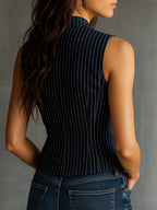 Peyton | Women's Vintage Striped Henley Tank Top - image 2