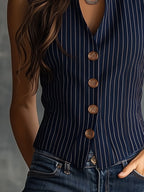 Peyton | Women's Vintage Striped Henley Tank Top - image 3