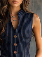 Peyton | Women's Vintage Striped Henley Tank Top - image 4