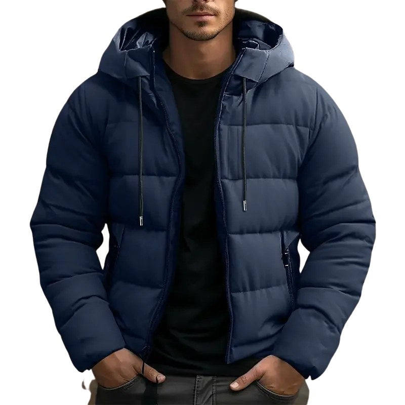 Philip | Men's Hooded Quilted Puffer Jacket, Padded Autumn Coat | Animated Apparel | Navy Blue
