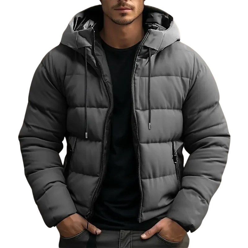 Philip | Men's Hooded Quilted Puffer Jacket, Padded Autumn Coat | Animated Apparel | Gray