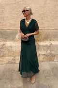 Philippa | Women's V-Neck Party Maxi Dress - Emerald Green