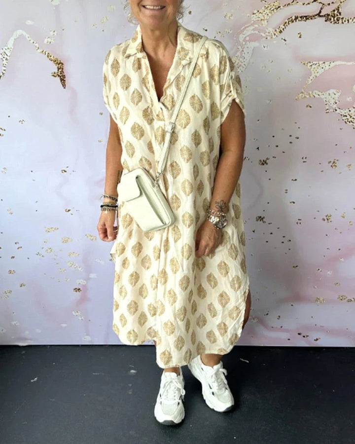 Phoebe | Women's V-Neck Printed Shirt Dress - Groen