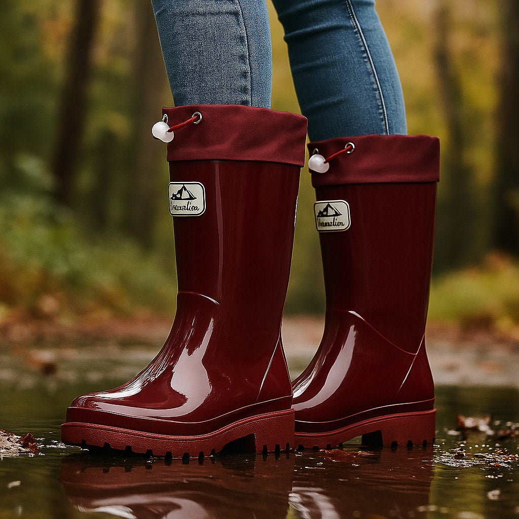 Phoebe | Women's Waterproof Rubber Boots, Adjustable Lace Rain Boots | Animated Apparel