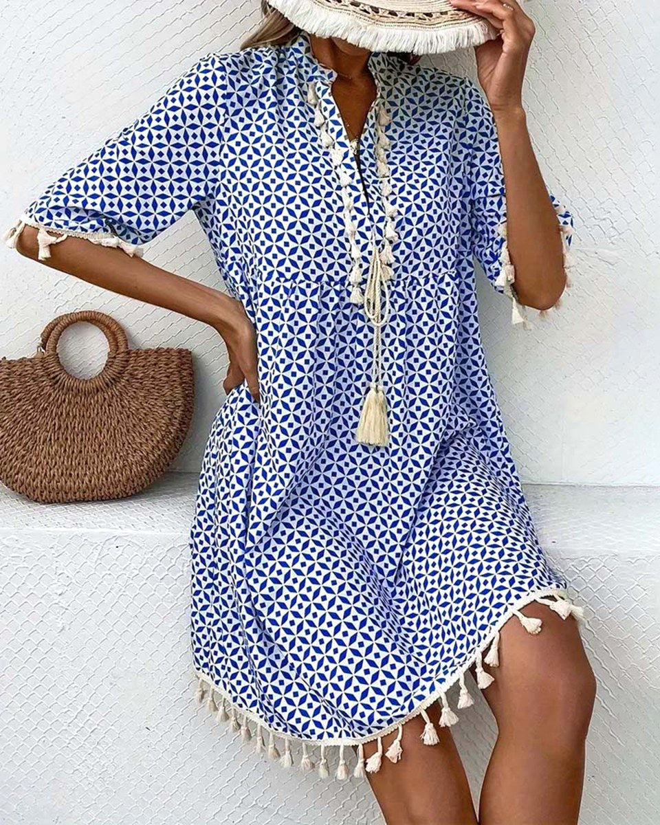 Piper | Women's Boho Geometric Print Mini Tunic Dress - image 2