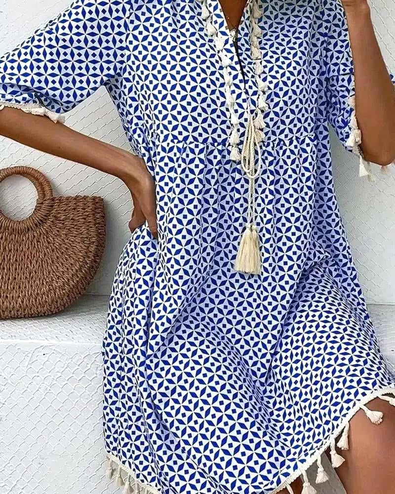 Piper | Women's Boho Geometric Print Mini Tunic Dress - image 3