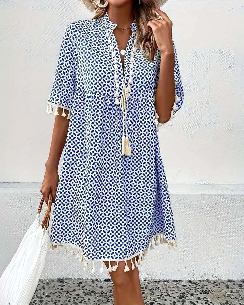 Piper | Women's Boho Geometric Print Mini Tunic Dress - image 4