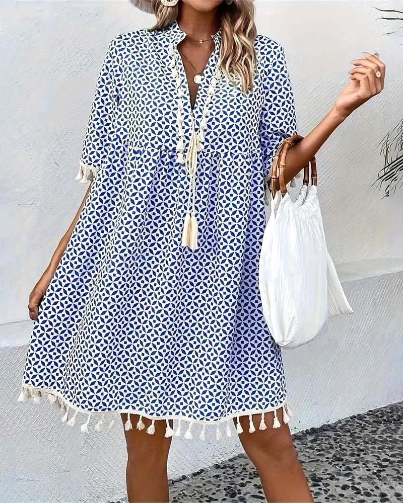 Piper | Women's Boho Geometric Print Mini Tunic Dress - image 6