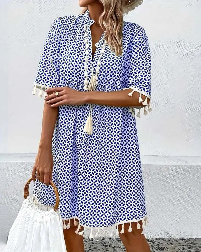 Piper | Women's Boho Geometric Print Mini Tunic Dress - image 7