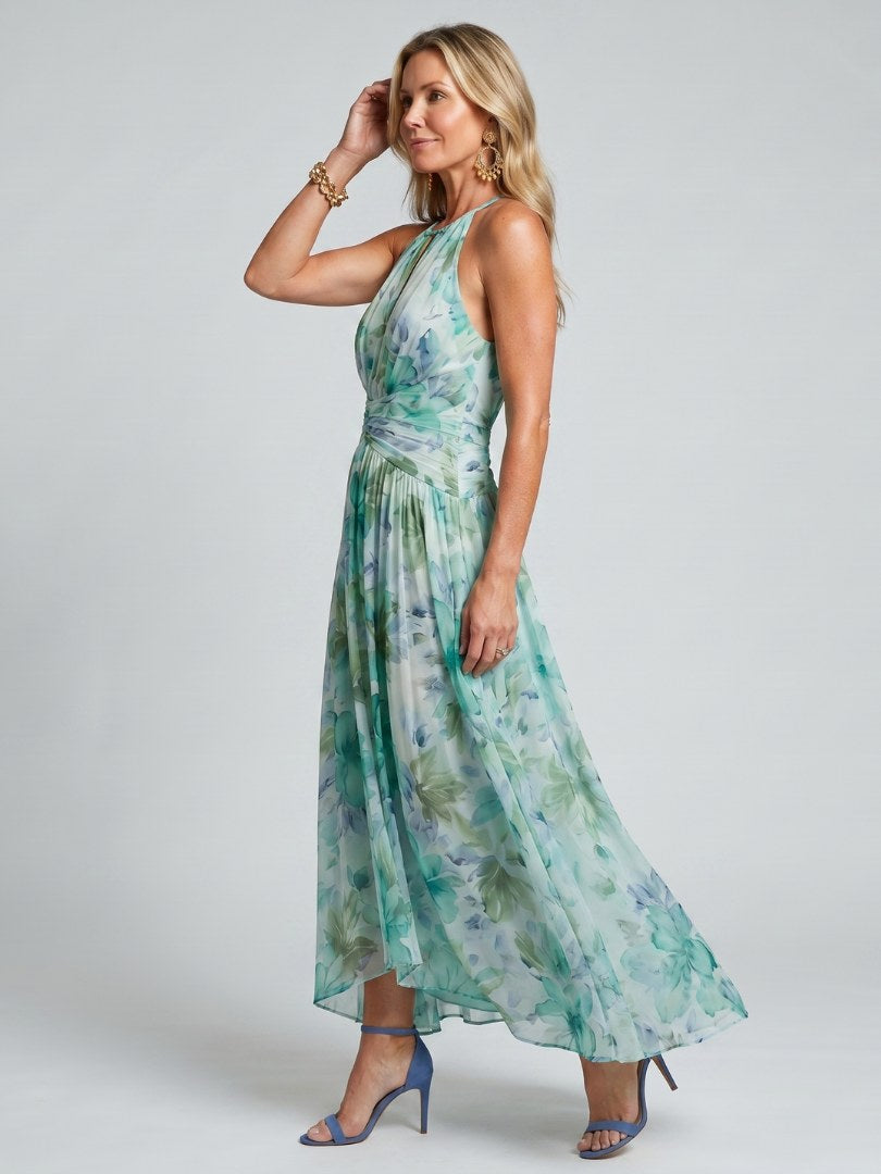 Portia | Women's Halter Pleated Floral Midi Dress - image 2