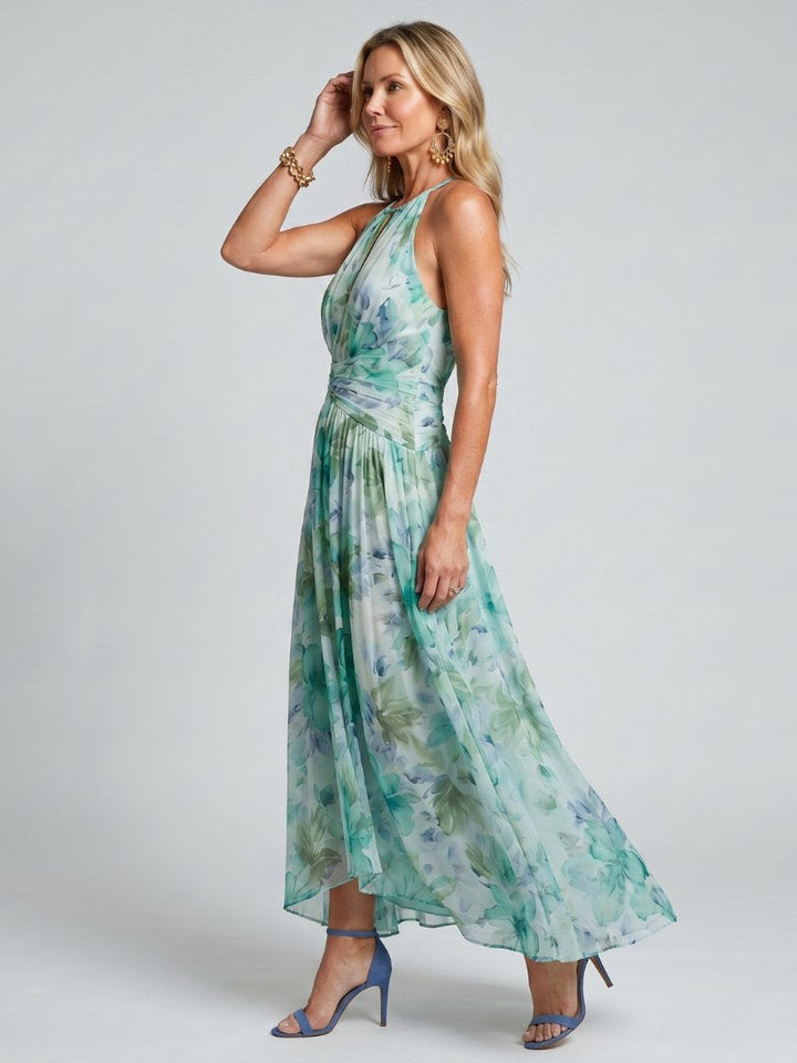 Portia | Women's Halter Pleated Floral Midi Dress - image 2