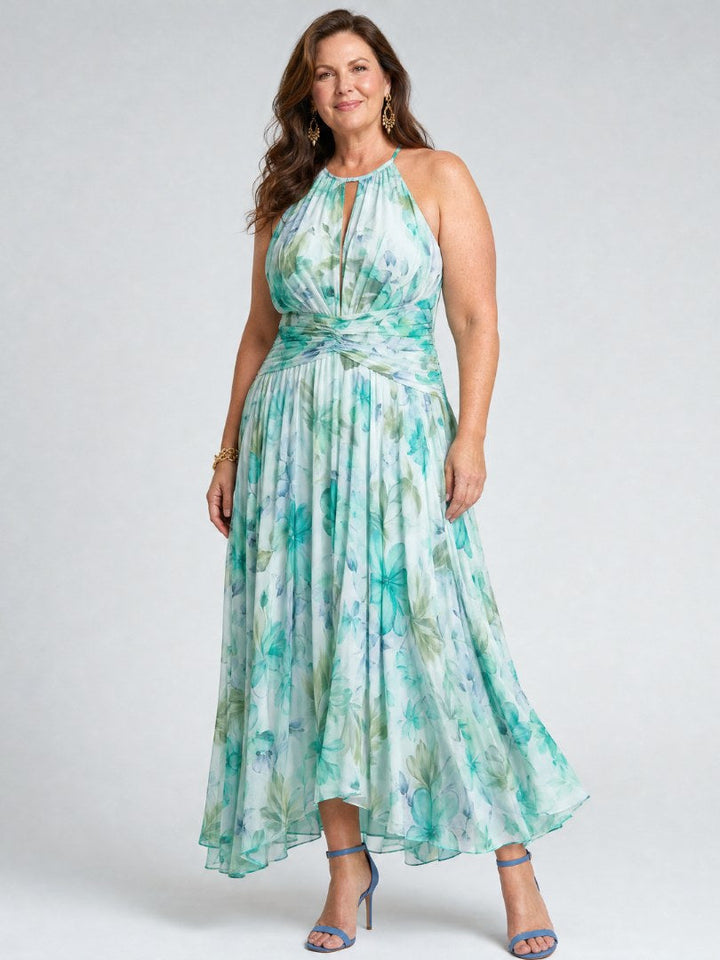 Portia | Women's Halter Pleated Floral Midi Dress - image 7