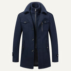 Preston | Men's Double Collar Wool Trench Coat, Tailored Business Coat | Animated Apparel | Navy Blue