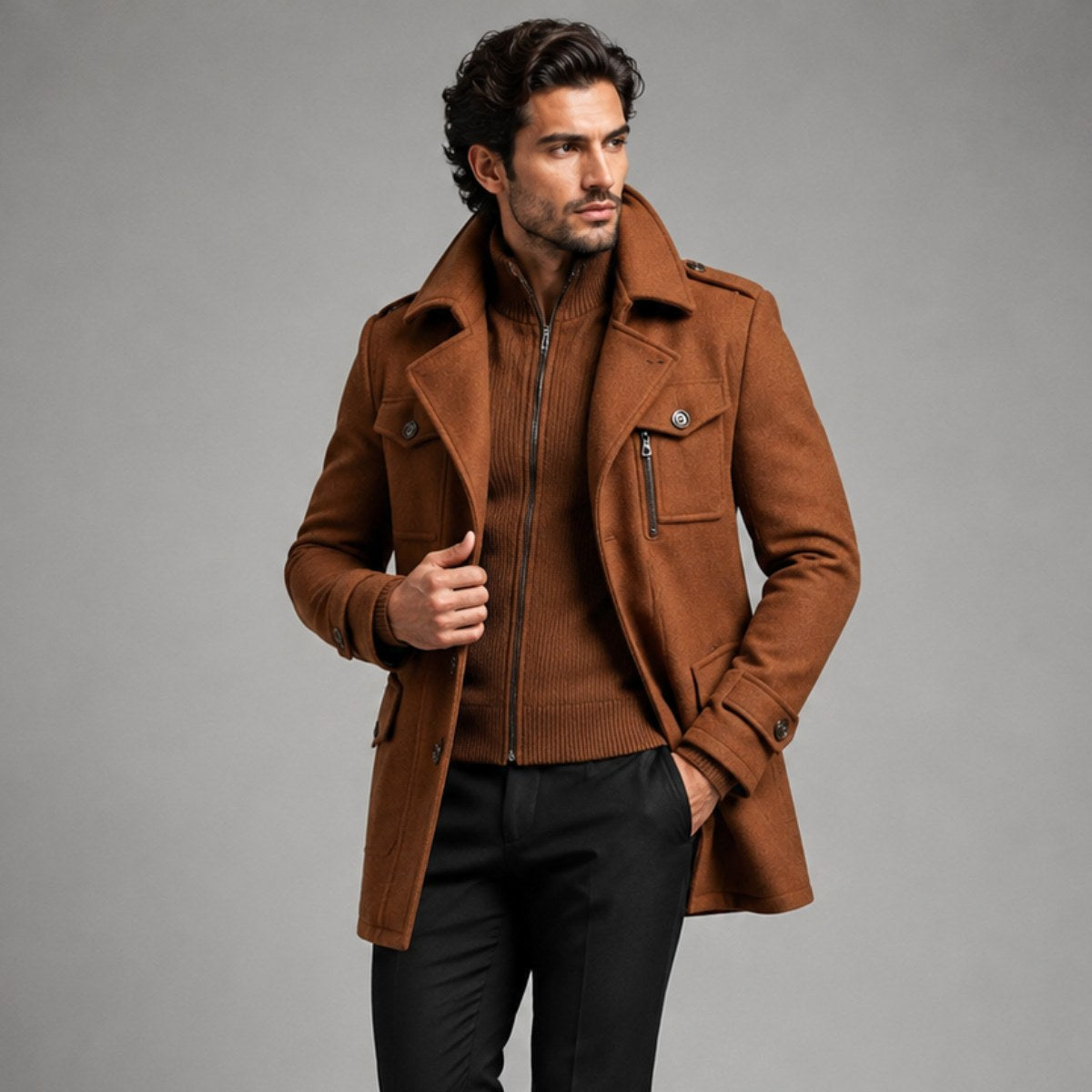 Preston | Men's Double Collar Wool Trench Coat, Tailored Business Coat | Animated Apparel