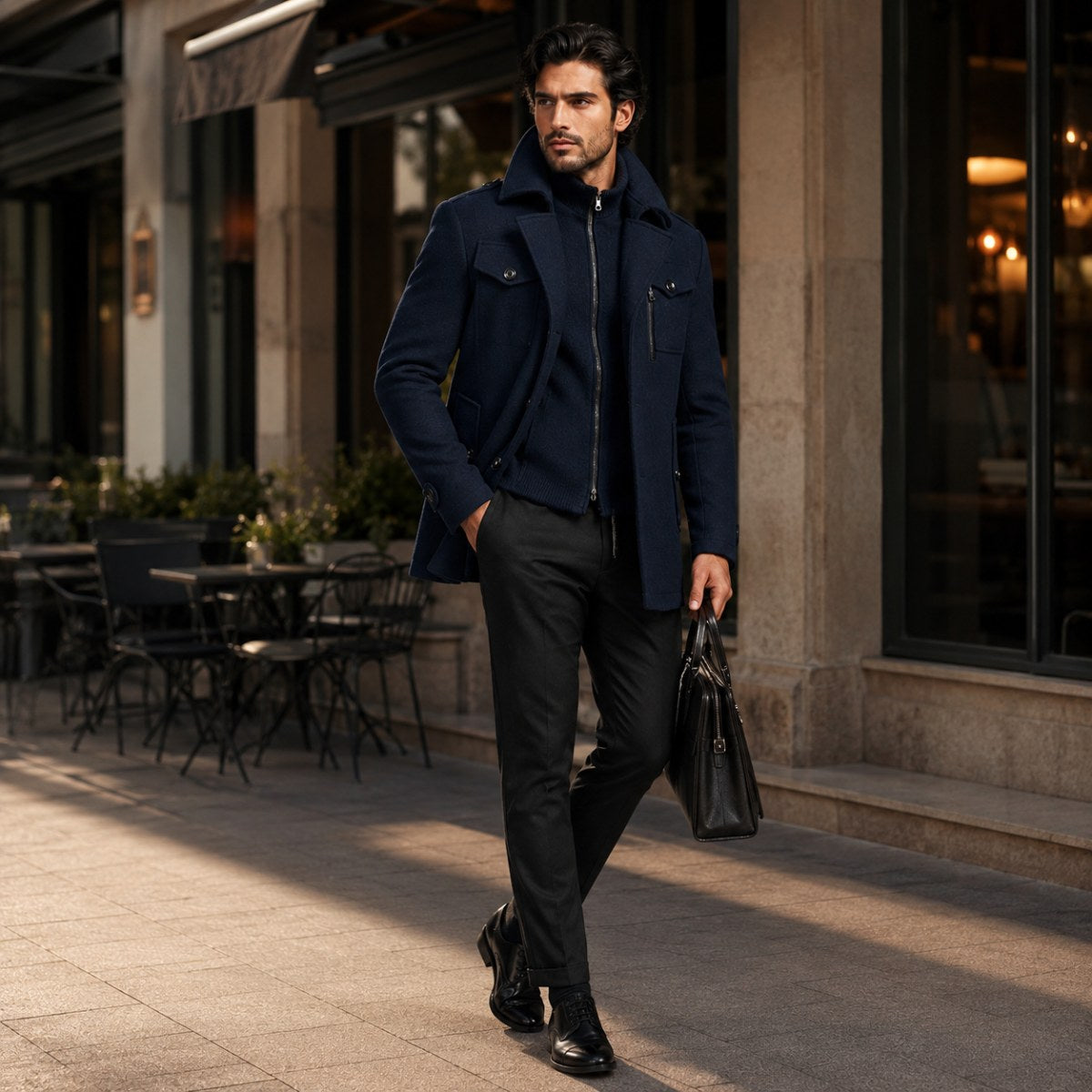 Preston | Men's Double Collar Wool Trench Coat, Tailored Business Coat | Animated Apparel