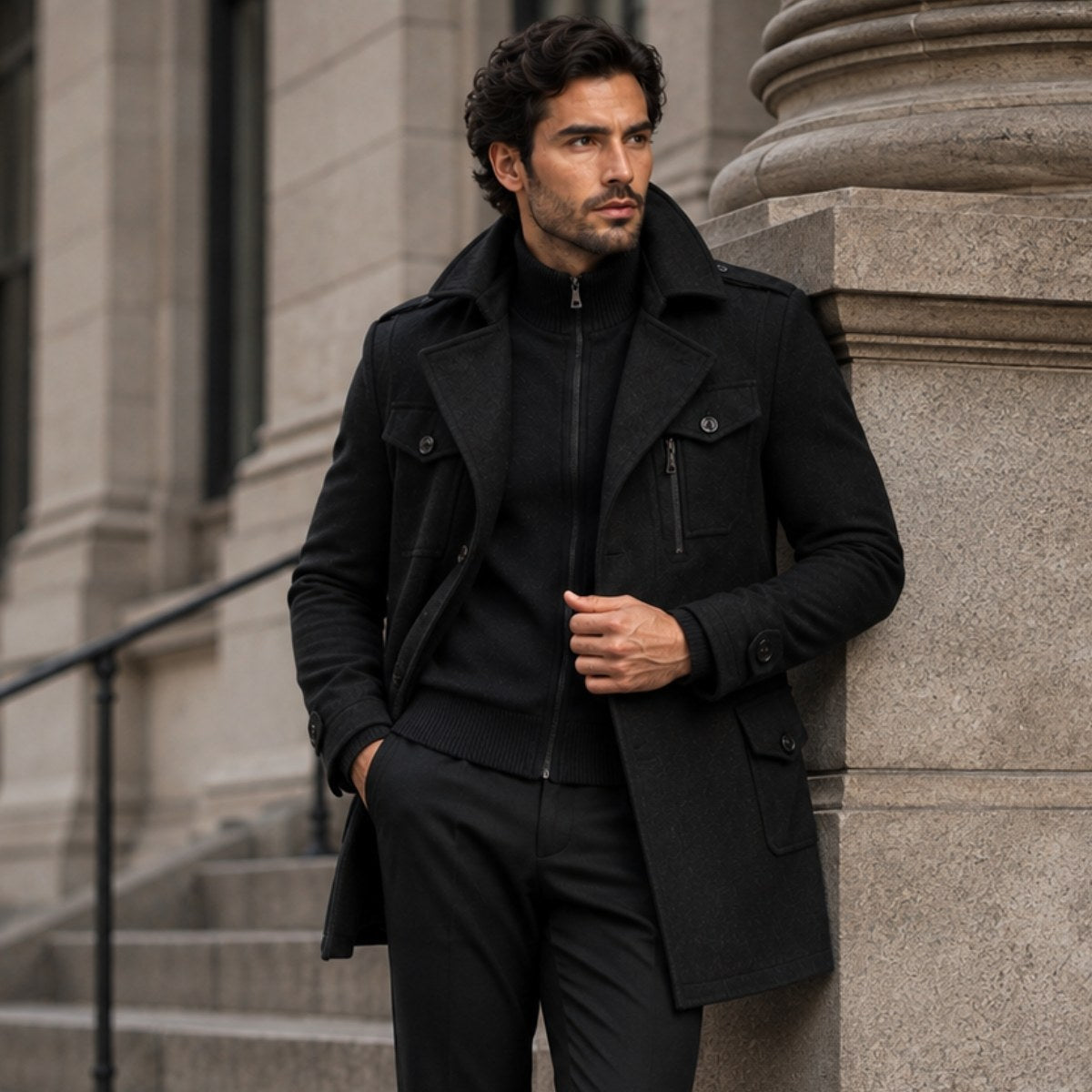 Preston | Men's Double Collar Wool Trench Coat, Tailored Business Coat | Animated Apparel