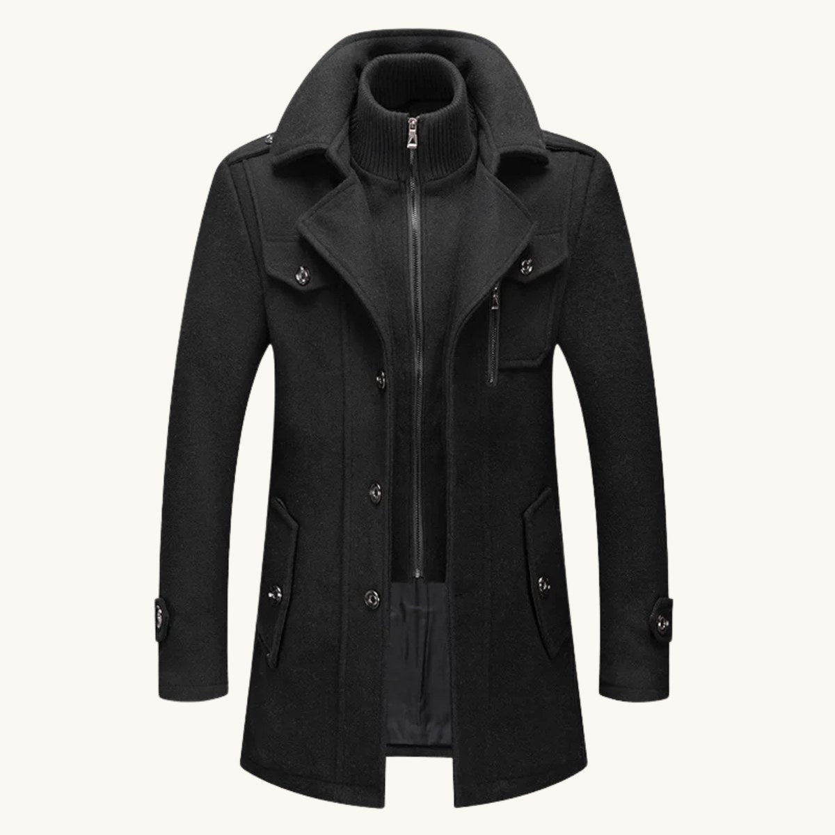 Preston | Men's Double Collar Wool Trench Coat, Tailored Business Coat | Animated Apparel | Khaki