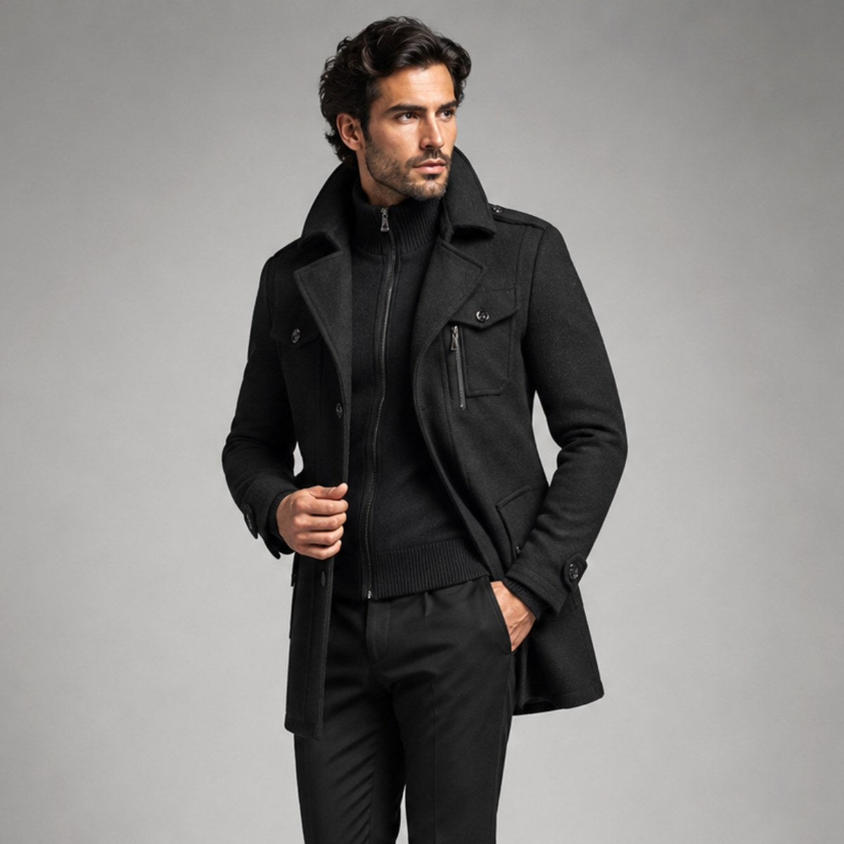Preston | Men's Double Collar Wool Trench Coat, Tailored Business Coat | Animated Apparel