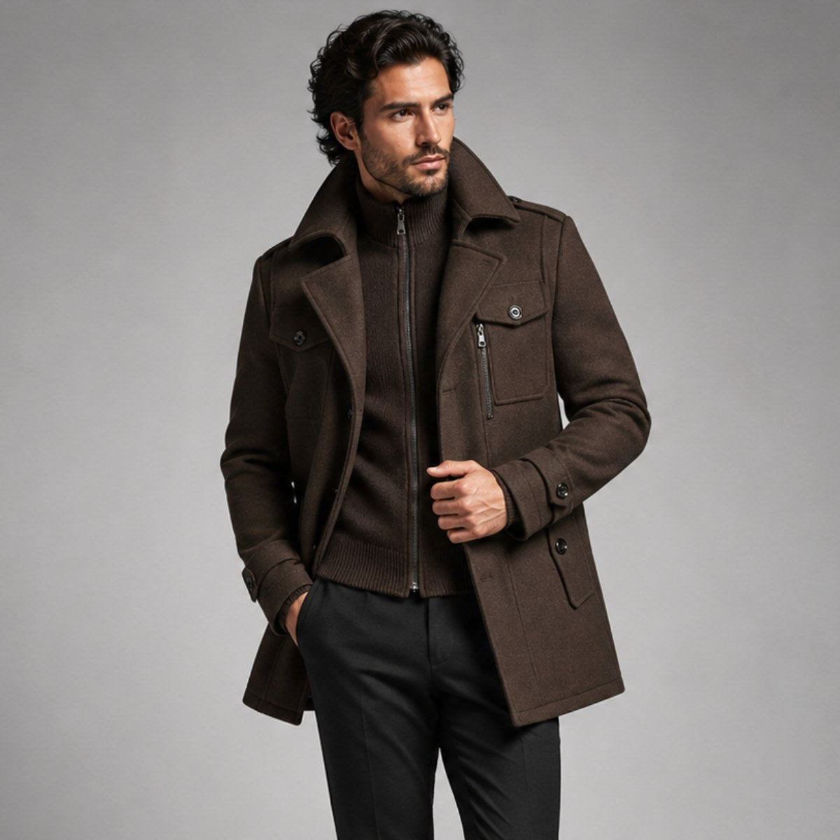 Preston | Men's Double Collar Wool Trench Coat, Tailored Business Coat | Animated Apparel