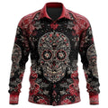 Preston | Men's Skull Button-Up Shirt, Relaxed Fit Casual Shirt | Animated Apparel | Red