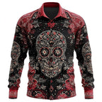 Preston | Men's Skull Button-Up Shirt, Relaxed Fit Casual Shirt | Animated Apparel | Red