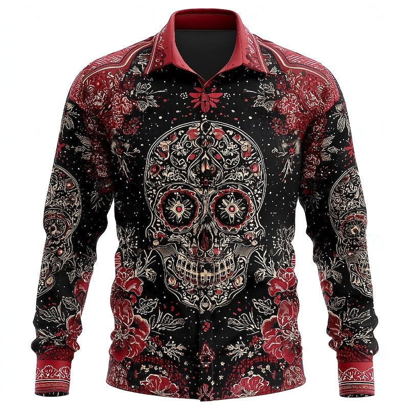 Preston | Men's Skull Button-Up Shirt, Relaxed Fit Casual Shirt | Animated Apparel | Red