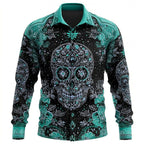 Preston | Men's Skull Button-Up Shirt, Relaxed Fit Casual Shirt | Animated Apparel | Blue