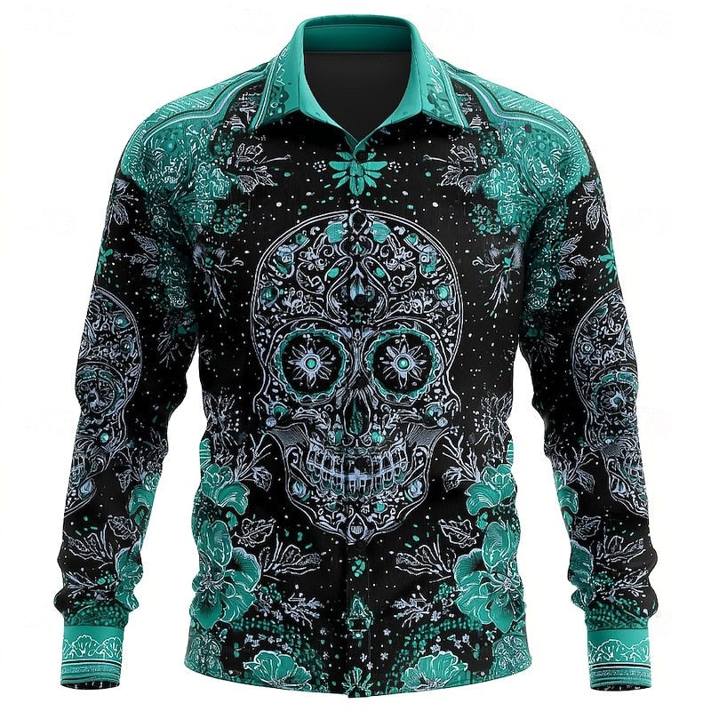 Preston | Men's Skull Button-Up Shirt, Relaxed Fit Casual Shirt | Animated Apparel | Blue