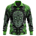 Preston | Men's Skull Button-Up Shirt, Relaxed Fit Casual Shirt | Animated Apparel | Green