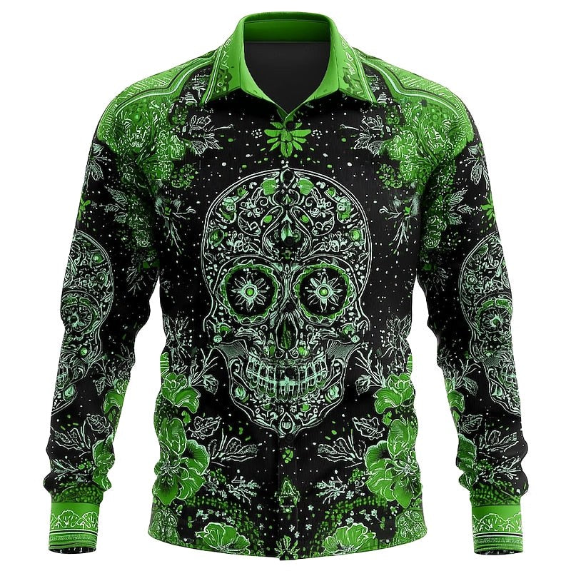Preston | Men's Skull Button-Up Shirt, Relaxed Fit Casual Shirt | Animated Apparel | Green