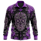 Preston | Men's Skull Button-Up Shirt, Relaxed Fit Casual Shirt | Animated Apparel | Purple