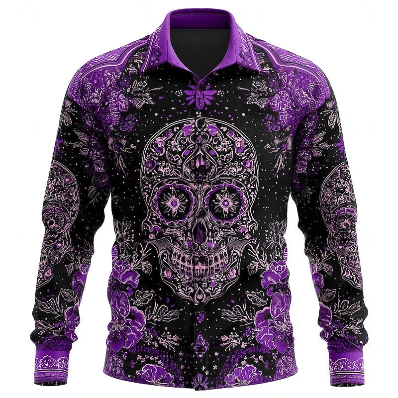 Preston | Men's Skull Button-Up Shirt, Relaxed Fit Casual Shirt | Animated Apparel | Purple
