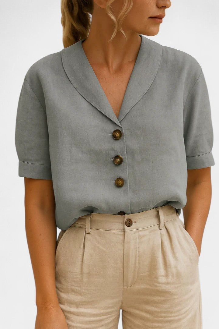 Quinn | Women's Sophisticated Button-Front Blouse - Beige