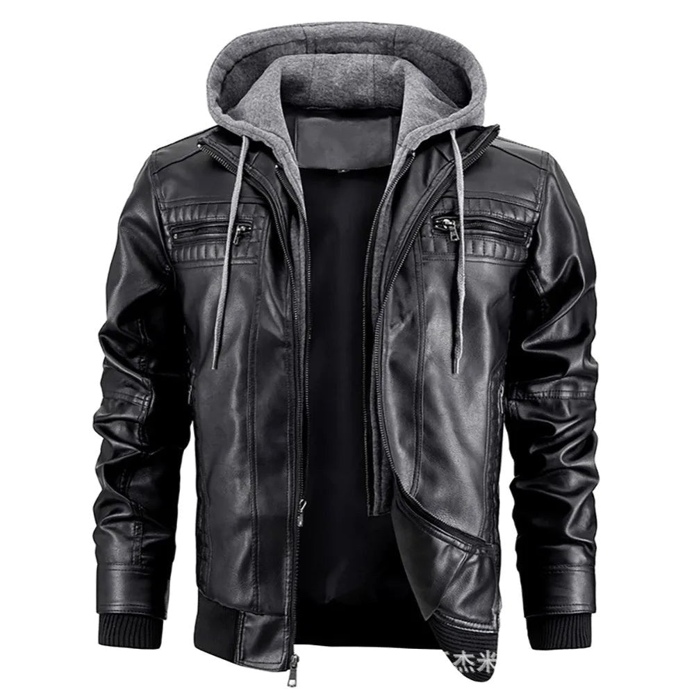 Reginald | Women's Leather Hooded Winter Coat, Slim-Fit Autumn Coat | Animated Apparel